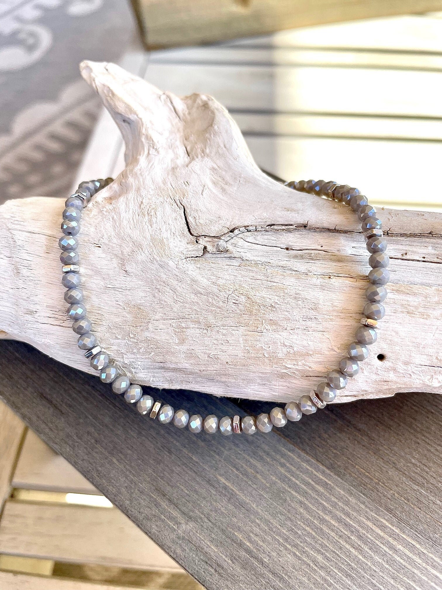 Handmade Gray Glass Bead Anklet Etsy UK
