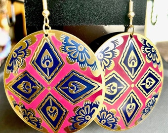 Handmade Brass Enameled Earrings