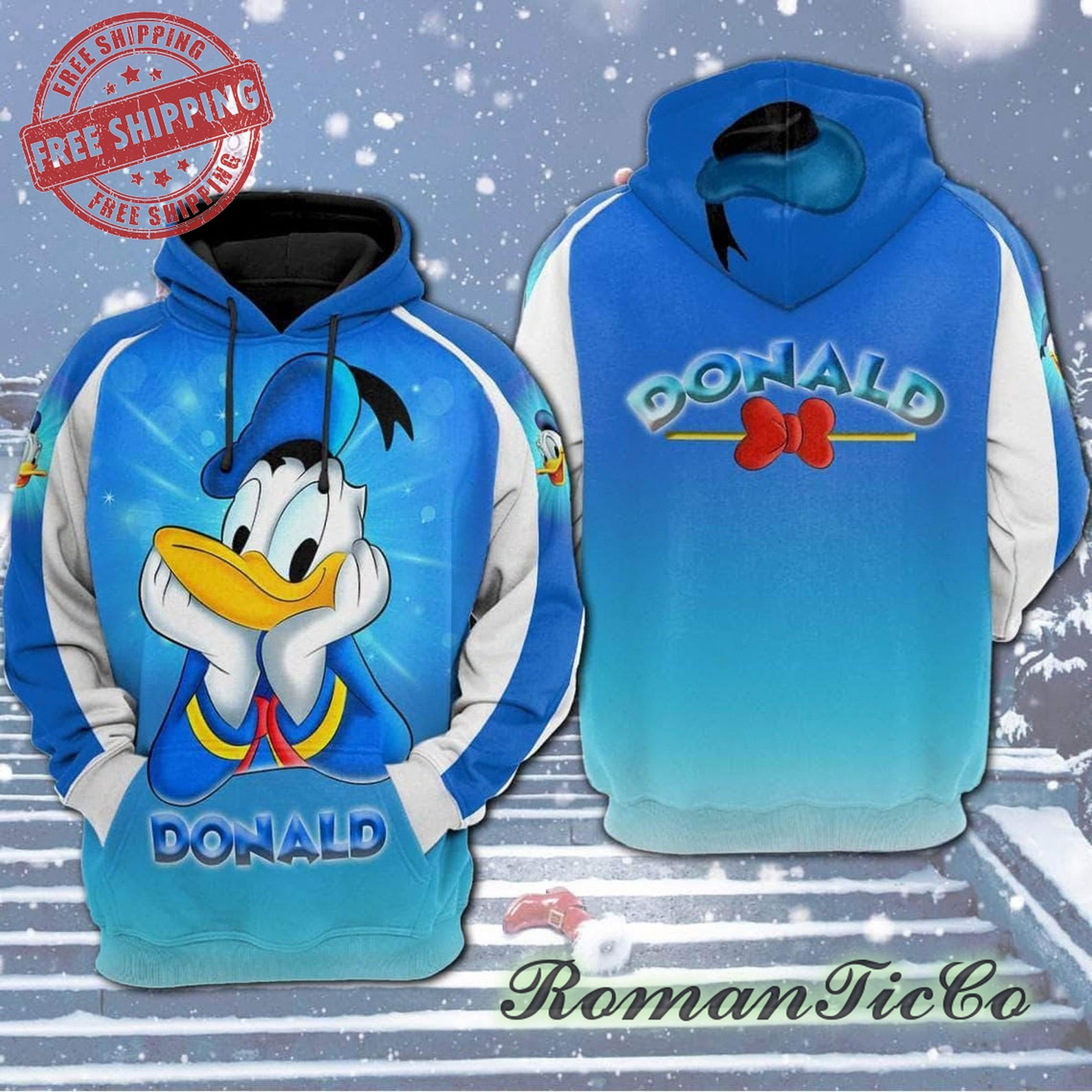 Donald Full Printing Hoodie Donald Duck All Over Printed | Etsy