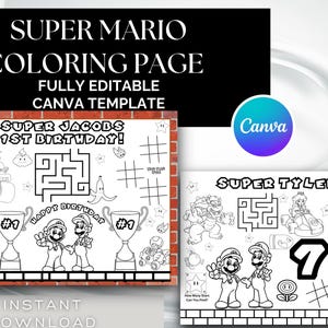 Super Mario Bros Custom Activity Sheet | Mario Birthday Printable Coloring Page | Custom Mario Birthday Favors | Custom Party Favors