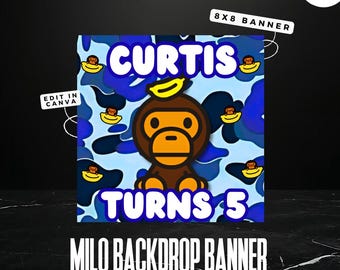 Upominki na imprezę Baby Milo | Bape | Tło 8x8 | Projekt edytowalny w serwisie Canva