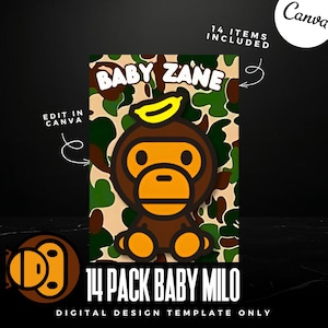 Baby Milo Party Favors | Bape |Chip bag | Gable boxes | Army |Canva editable design