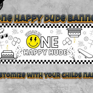 One Happy Dude First Birthday Banner,Cool Boy Photo 1st Birthday,Yellow Happy Smile Face Party,Coloring Banner, Party, One Happy Year