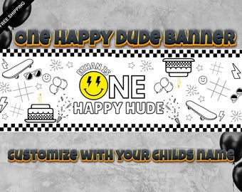 Baner do kolorowania z okazji pierwszych urodzin „One Happy Dude”: 2 stopy x 6 stóp, wydrukowany