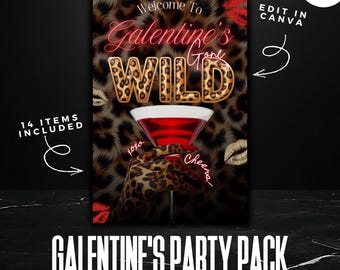 Luksusowe Galentynki | Wieczór Panieński | Galentynki Cheetah | Edytowalna tablica walentynkowa z lampartem | Tablica powitalna | Canva