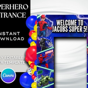 Custom Welcome Arch | Hero Entrance |Birthday Entrance | Kids backdrop | Canva Editable Instant Download | Super Hero Party | Avengers |