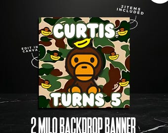Upominki na imprezę Baby Milo | Bape | Tło | Edytowalny projekt Canva