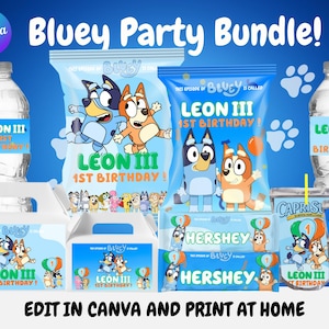 Edytowalny szablon etykiety na torebkę na chipsy na przyjęcie urodzinowe dla dzieci BLUE BOY | Artykuły imprezowe i upominki | Canva