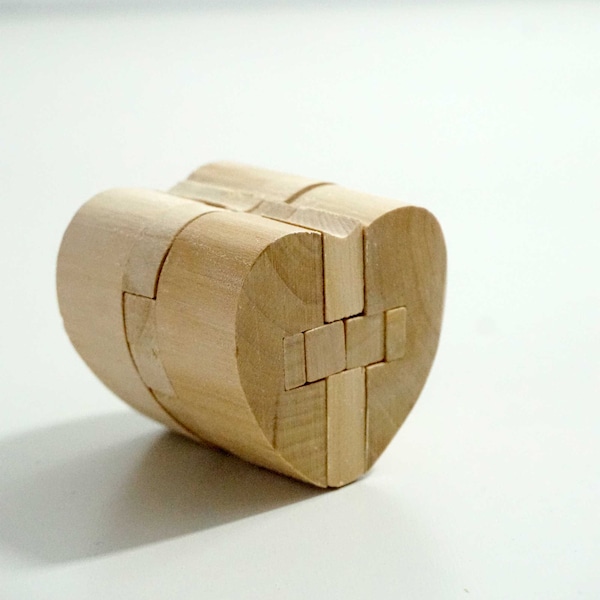 Handmade 3D, heart shaped puzzle in wood