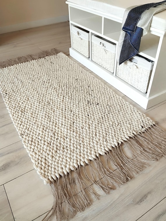 Wool Jute Runner Rug Custom Size, Hallway Long Runner, Kitchen Washable Runner, Natural & Handwoven