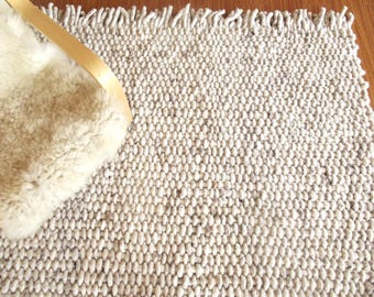 Chunky Wool Rug, Handwoven Natural Wool Carpet, Custom Sizes Available