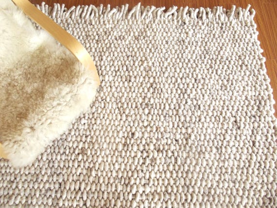 Chunky Wool Rug, Handwoven Natural Wool Carpet, Custom Sizes Available