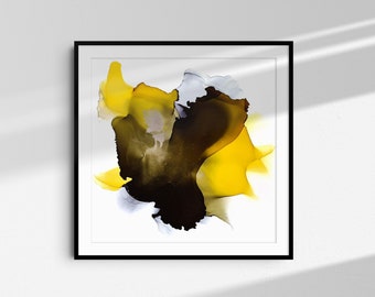 Original abstract art painting. Alcohol ink art. Brown, Yellow and Silver colors. 32x32 cm. Unframed