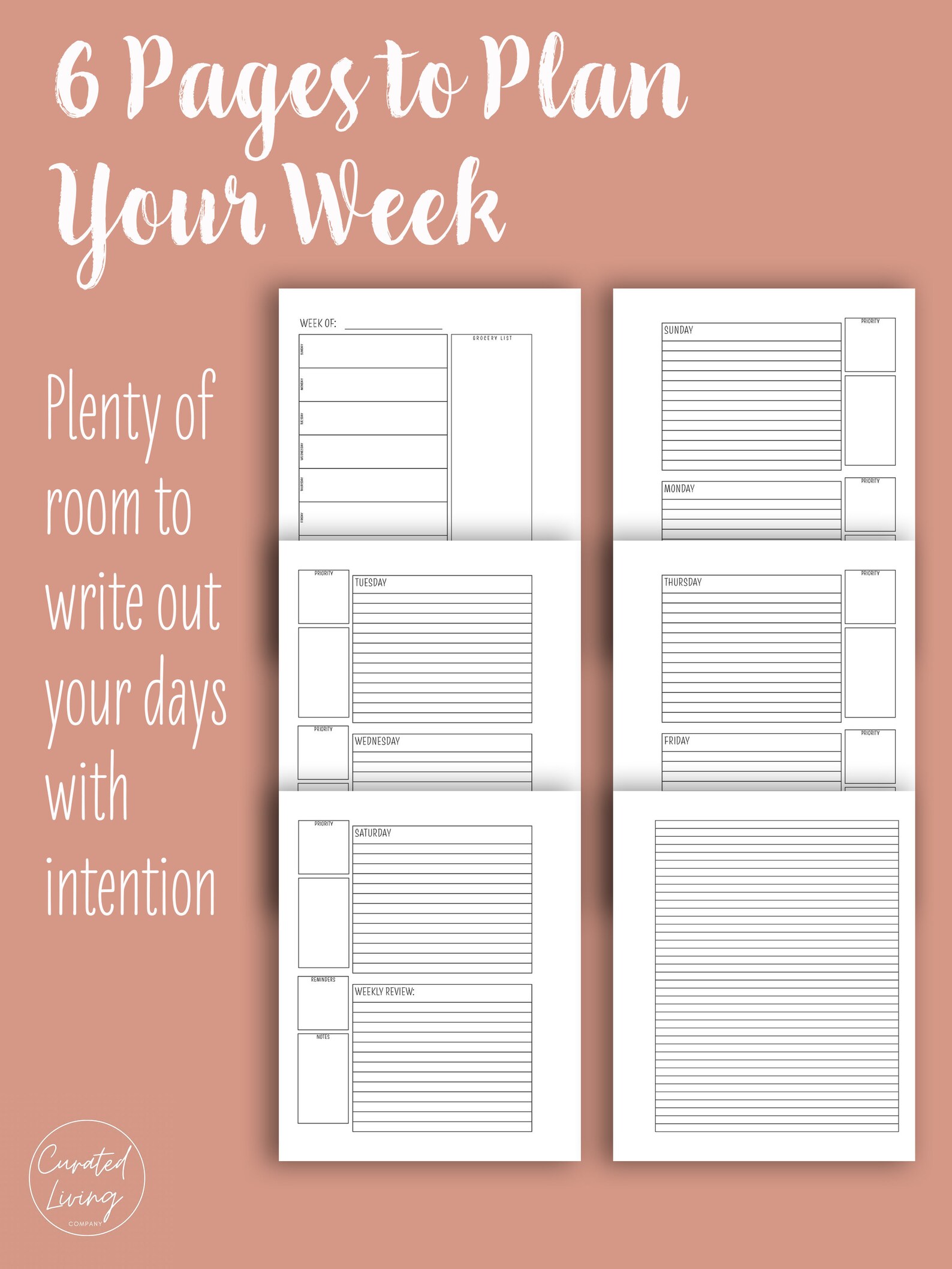 Mid size 7x9 undated two day per page planner printable with etsy