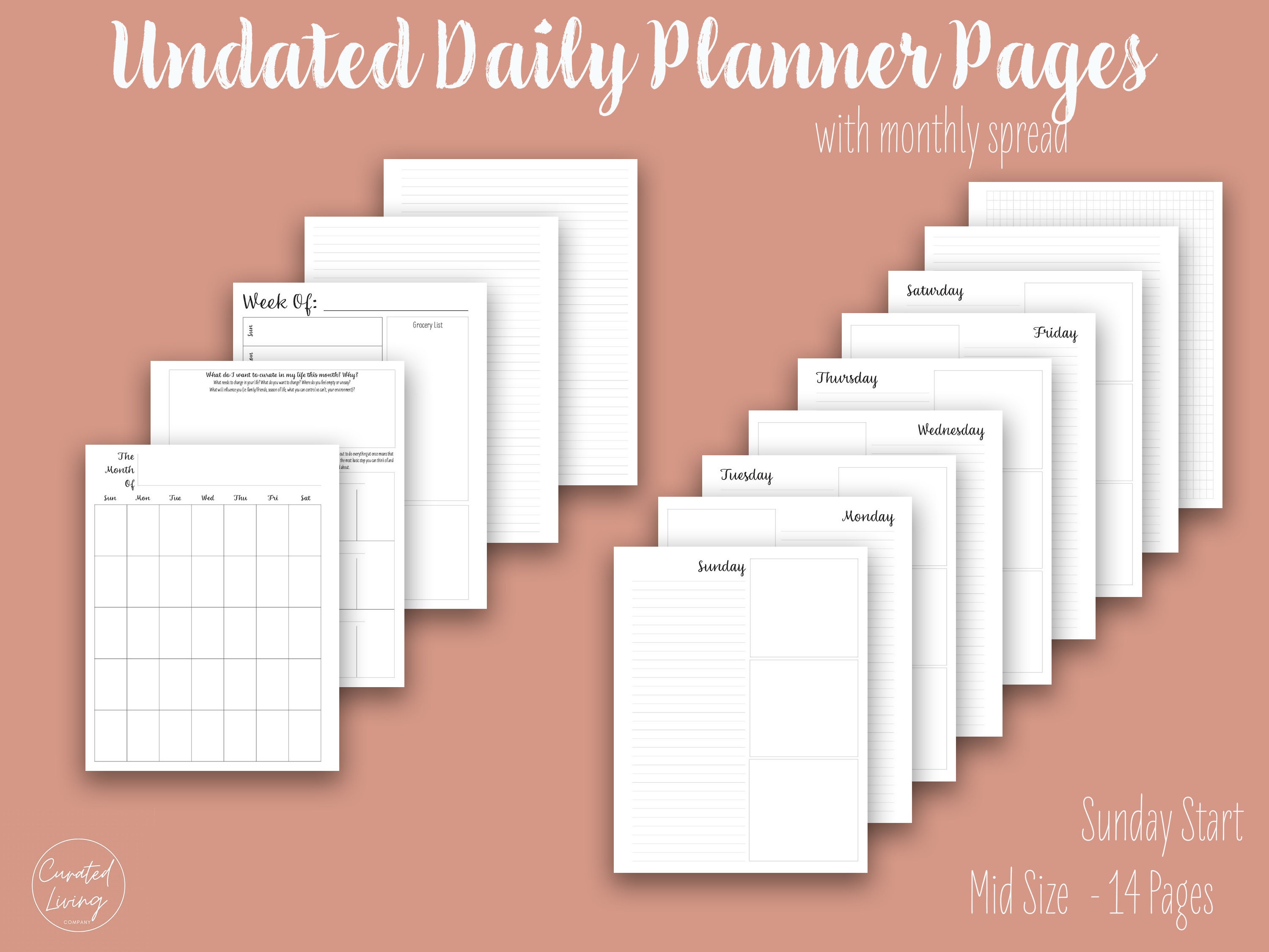 Mid Size 7x9 Undated Daily Planner Printable with Monthly | Etsy