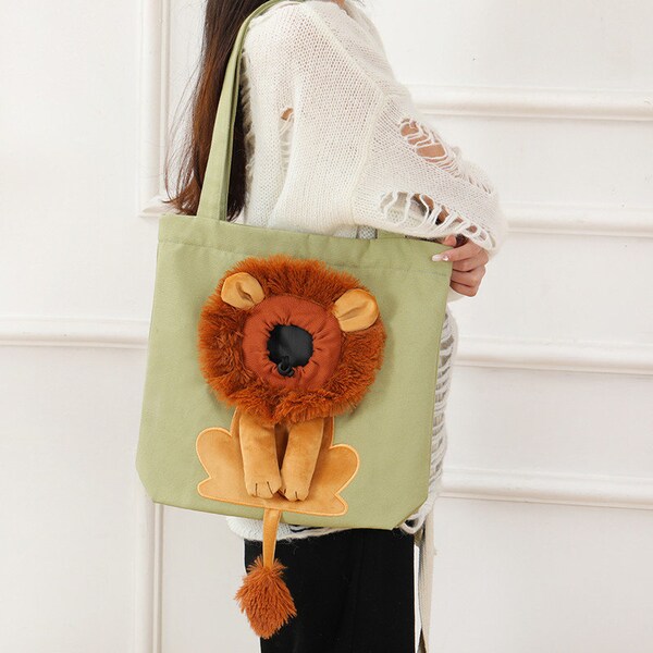 UNISEX Cute Lion Shaped Pet Carrier - Small Cat Carrier Tote Bag - Carrying Bag Travel Tote - Shopping Bag - Canvas Bags - Shoulder Ba