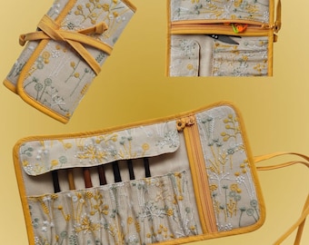 Embroidered Wildflower Crochet Hook Roll Case: Handmade Cotton-Linen Organizer