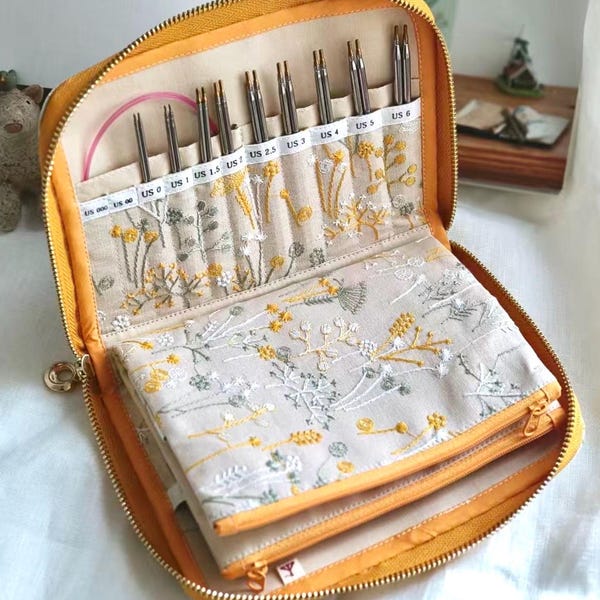Embroidery Wildflower Handmade Knitting Needle Case | Gift for Knitters