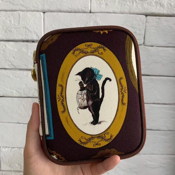 Vintage Cat Knitting Crochet Notions Organizer | Handmade Zipper Pouch