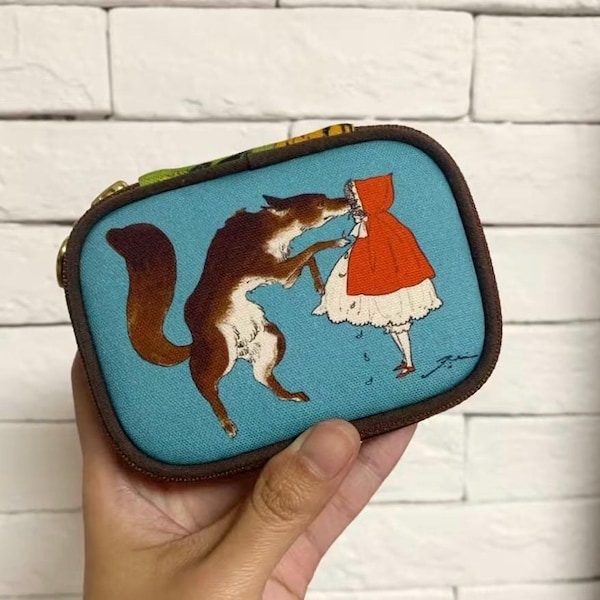 Porte-cartes de voyage avec pochette zippée Le Chaperon rouge et le loup | Cadeau pour elle