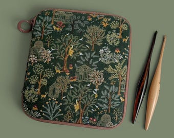 Handmade Twilight Forest Crochet Hook Case: Furls Zipper Pouch Travel Organizer