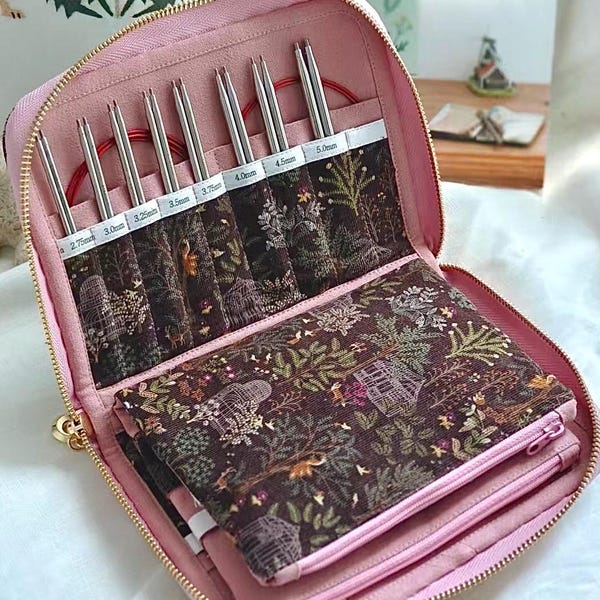 Pink Twilight Forest Handmade Knitting Needle Case | Gift for Knitters
