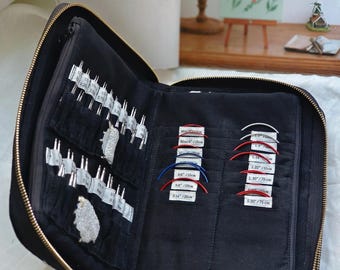 Estuche para agujas de tejer intercambiables de doble capa con diseño de oveja negra, hecho a mano / Regalo para tejedores