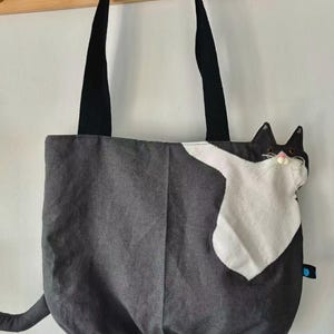 Whimsical Kitty Tote: Hand-Embroidered Shoulder Bag | Gift for cat owner image 9