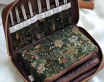 Estuche para agujas de tejer intercambiables hecho a mano Twilight Forest / Regalo para tejedores
