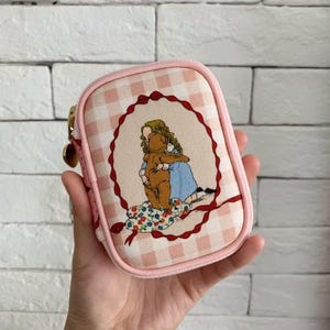 Bear Hugging Girl Jewelry Pouch – Pink Travel Case for earrings wallet | Sentimental Gift for Handmade Lovers and Crafters