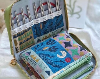 Estuche para agujas de tejer intercambiables hecho a mano con diseño de patchwork / Regalo para tejedores