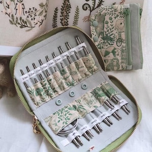 Shorties Woodland Fairy Handmade Knitting Needle Case, Yukiemon Designer Fabric | Gift for Knitters