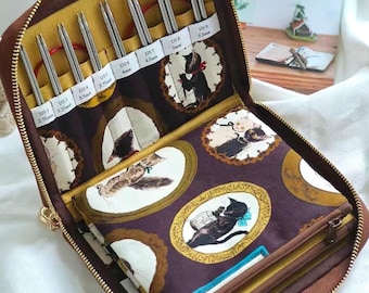 Vintage Cat Handmade Knitting Needle Case | Gift for Knitters