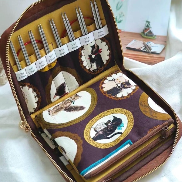Vintage Cat Handmade Knitting Needle Case | Gift for Knitters