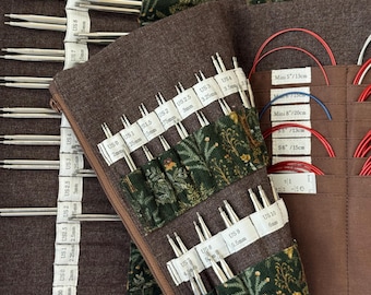 Estuche para agujas de tejer intercambiables de doble capa, hecho a mano, con diseño de bosque crepuscular / Regalo para tejedores
