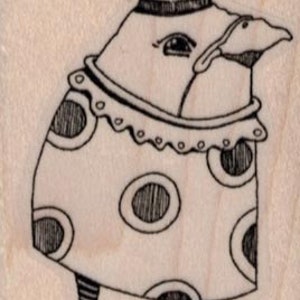 Pájaro caprichoso en corona y lunares Sello de goma de vestido 1 1/2 x 3 (19530/1448B) Chico caprichoso de pico