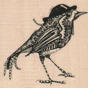 Carimbo de borracha de pássaro caprichoso em chapéu 3 x 2 3/4 (18890/1432D)