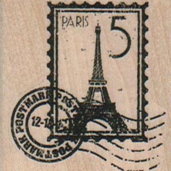 Paris 5 cent Eiffel Tower Stamp Cancelled Postmarked Rubber Stamp 1 3/4 x 1 3/4 (17553/1340E)