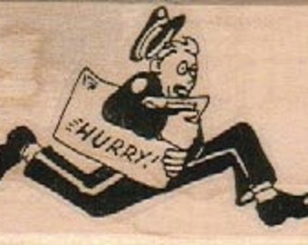 Hurry Postman Rubber Stamp 1 1/2 x 2 (6094/570J.316) Mailman Running Rush Mail