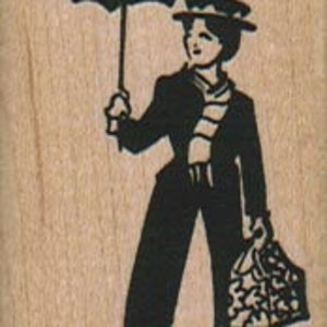 Mary Poppins Rubber Stempel 1 1/4 x 2 (6613/635B.393) Dame Met Paraplu
