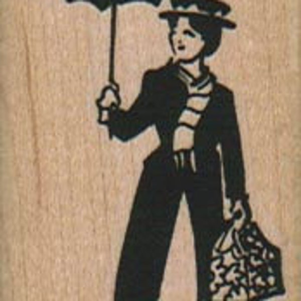 Mary Poppins Rubber Stamp 1 1/4 x 2 (6613/635B.393) Lady With Umbrella