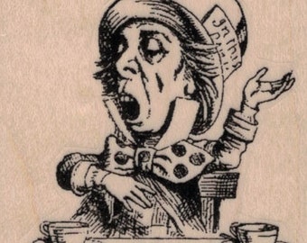 Mad Hatter at tea Party Rubber Stamp  2 1/4 x 2 1/4  (20344/1508) Alice In Wonderland Through the Looking Glass
