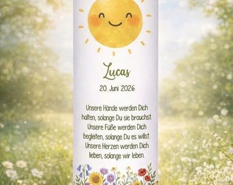 Taufkerze Sonne mit Blumenwiese