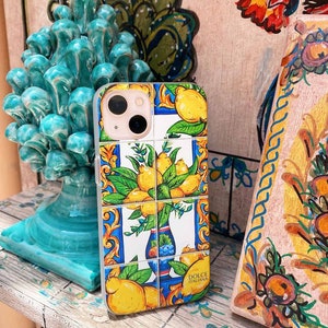 Custodia per telefono Positano Lemon - Grazioso regalo di San Valentino con design di piastrelle dipinte a mano DOLCE Amalfi Coast per iPhone 16 15 14 13 12 11 / Samsung