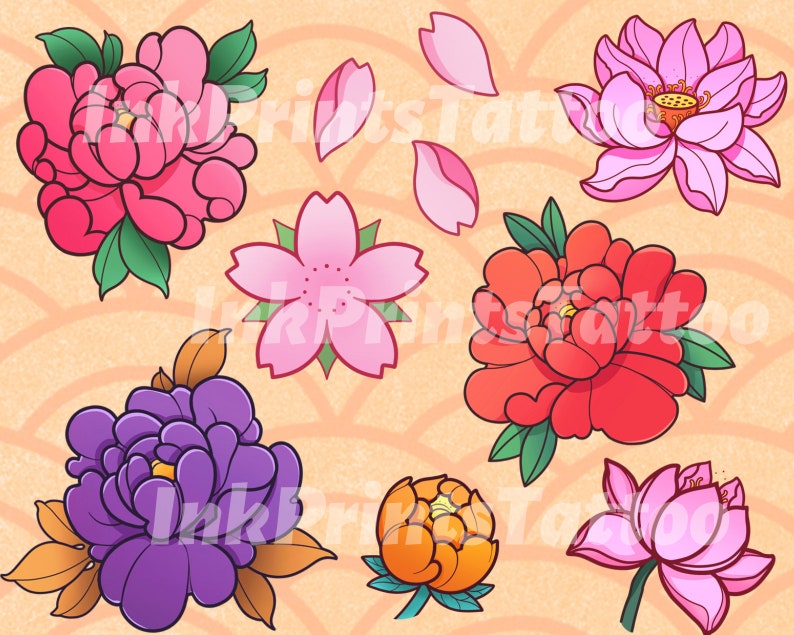 Download Bright Flowers Clipart With Neotraditional Tattoo Peony Lotus Sakura 8x Floral Png Svg Flower Png Floral Printable Floral Clipart Clip Art Art Collectibles Vermontorganics Com
