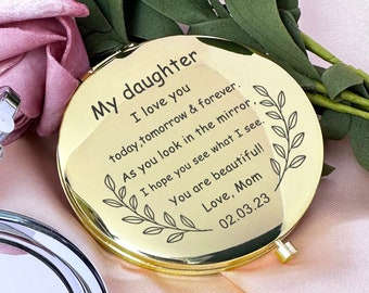 Gift for My Daughter From Mom, Personalized Compact Mirror, Wedding Gift, Custom Pocket Mirror, Birthday Gift for Children, Daughter Bride