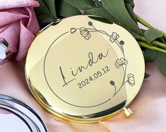 Bridesmaid Gifts Mirror, Personalized Engraved Compact Mirror, Custom Name Pocket Mirror, Birthday Gift for Her, Wedding Gift, Makeup Mirror