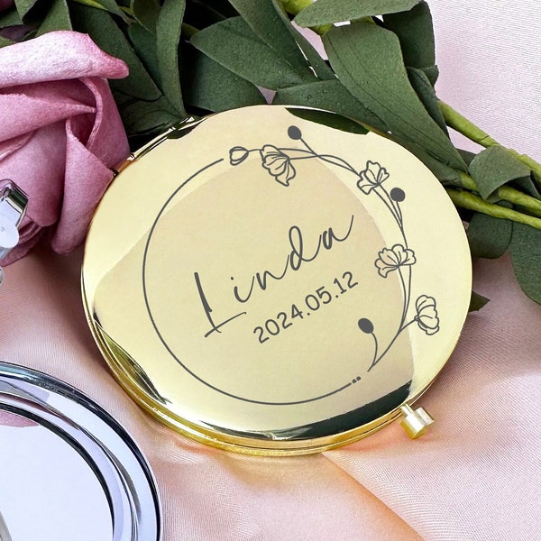 Bridesmaid Gifts Mirror, Personalized Engraved Compact Mirror, Custom Name Pocket Mirror, Birthday Gift for Her, Wedding Gift, Makeup Mirror