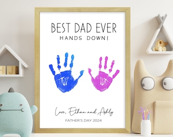 „Best Dad Ever Hands Down“-Schild, DIY-Handabdruck-Schild, individuelles Vatertagsgeschenk von Kindernamen, personalisiertes Geschenk von Kindern, Vatertagsgeschenk