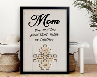 Familien-Puzzle-Zeichen für Mama, Muttertagsgeschenk von Kindern / Ehemann, du bist das Stück, das uns zusammenhält